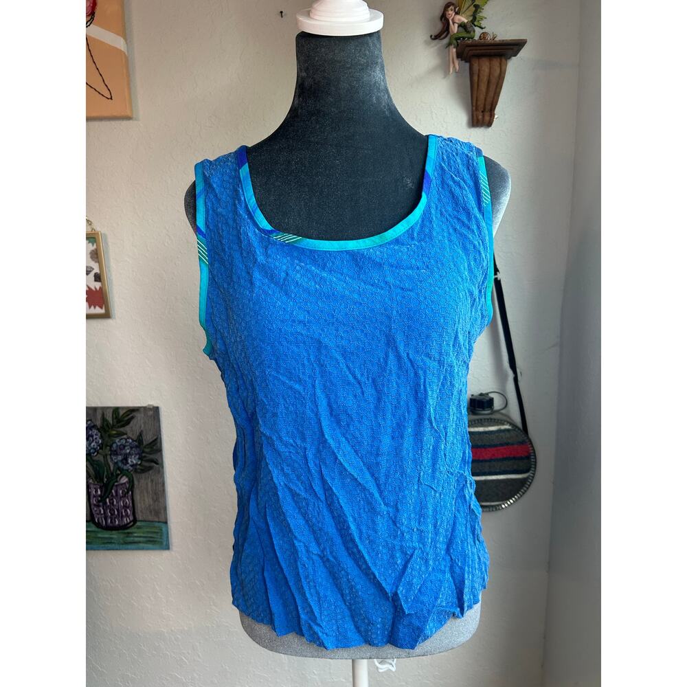 90s- Tank Blouse- some wear- No size/Material Tag- Christina Hope- Blue Textured